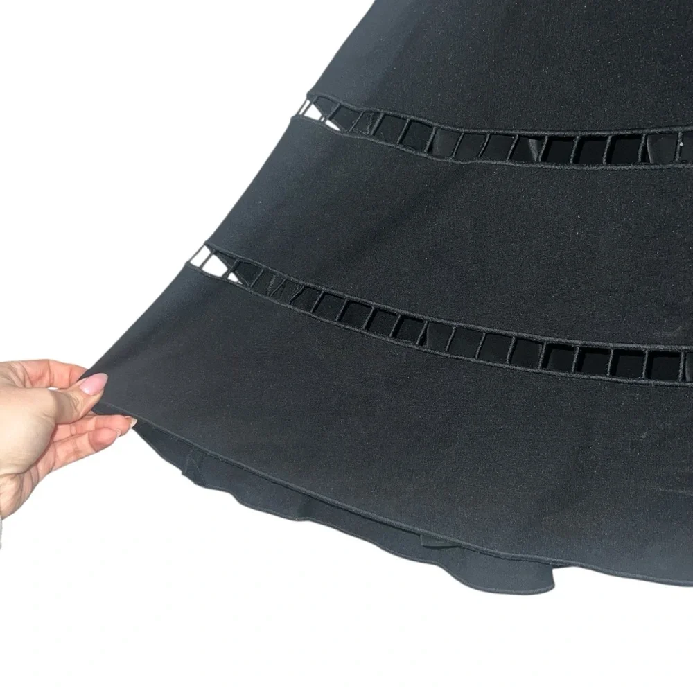 Robert Rodriguez Ponte Knit Embroidered Inset A Line Skirt In Black
